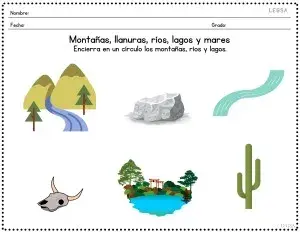 Montañas, llanuras, ríos, lagos y mares.